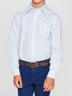 Boys Light Blue Check Dress Shirt